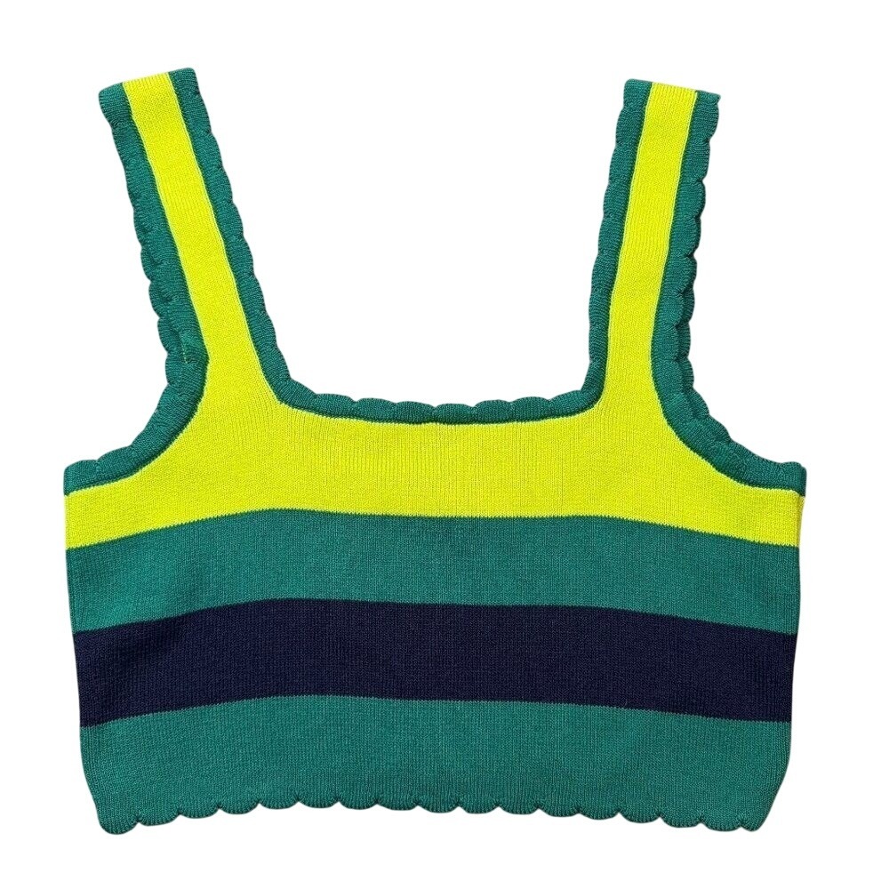 Anthropologie Green, Navy & Yellow Striped Knit Crop Top